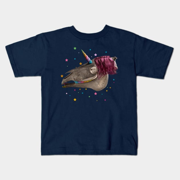 Unicorn Skull Kids T-Shirt by Corvons